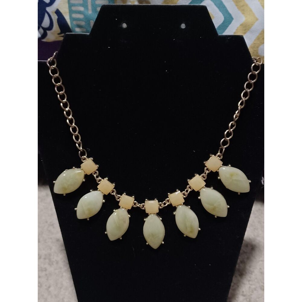 Vintage Gold-Toned Statement Necklace w/ Green & Yellow Stones, 16"